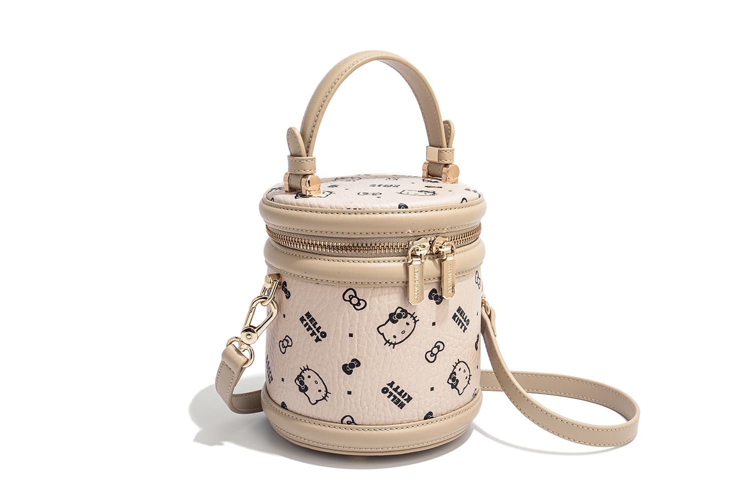 Сумка Sanrio Hello Kitty PU (полиуретан) Сумка через плечо Цилиндрическая сумка Сумки Женские Белый Коричневый Черный - изображение 3