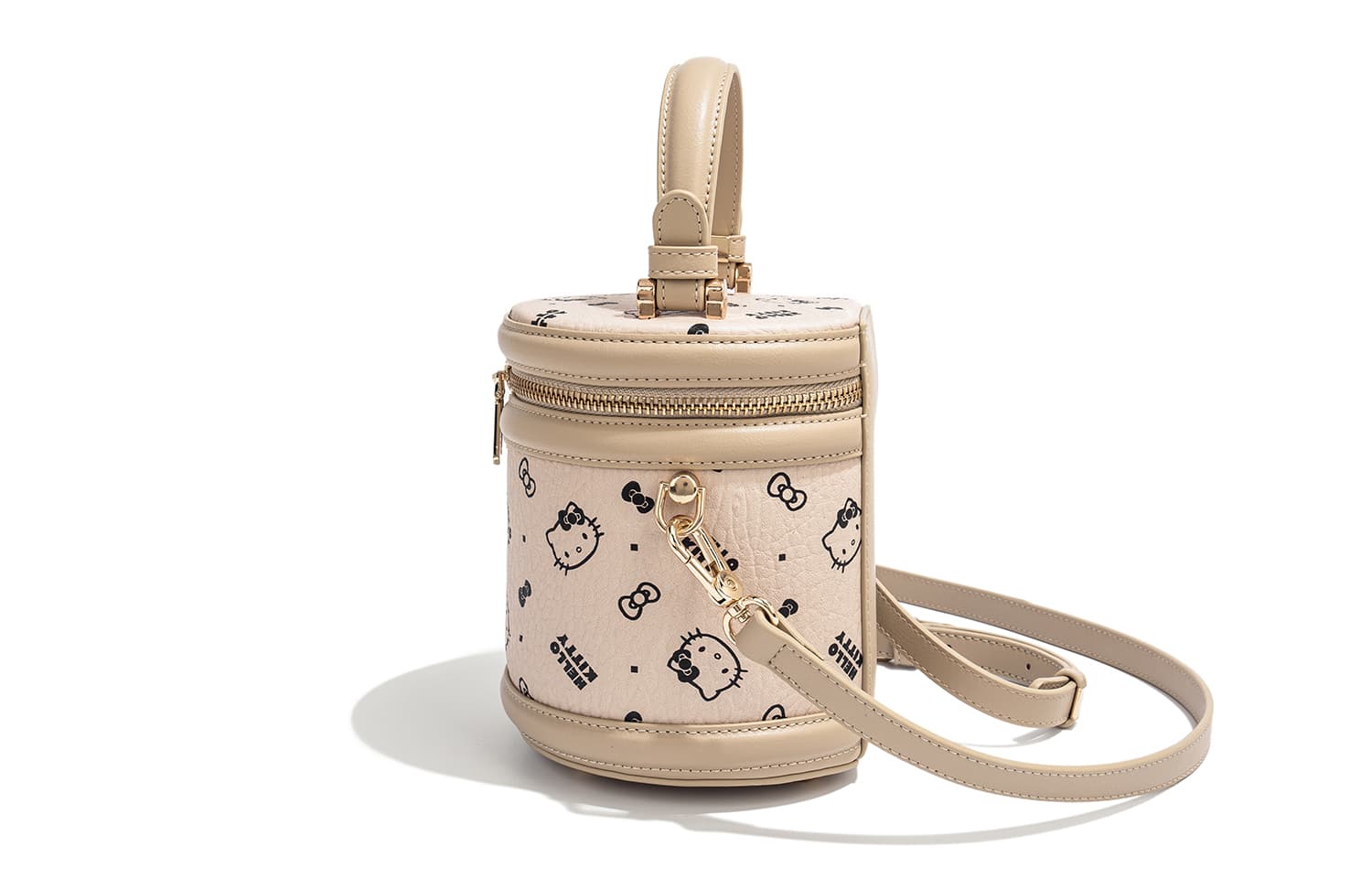 Сумка Sanrio Hello Kitty PU (полиуретан) Сумка через плечо Цилиндрическая сумка Сумки Женские Белый Коричневый Черный - изображение 5