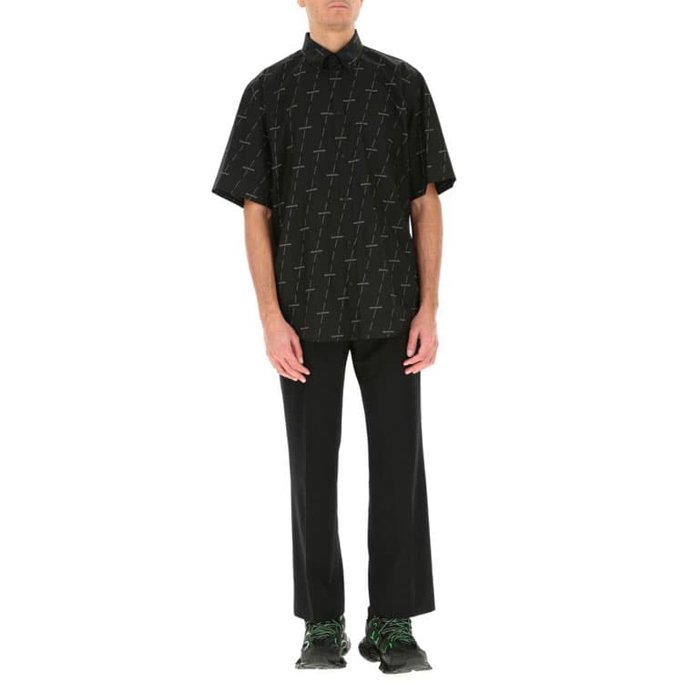 Рубашка Balenciaga SS21 Logo Short Sleeve Shirt Black - изображение 3