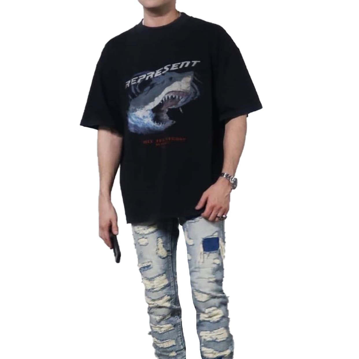 Футболка REPRESENT Retro Shark Logo T-Shirt Black - изображение 4