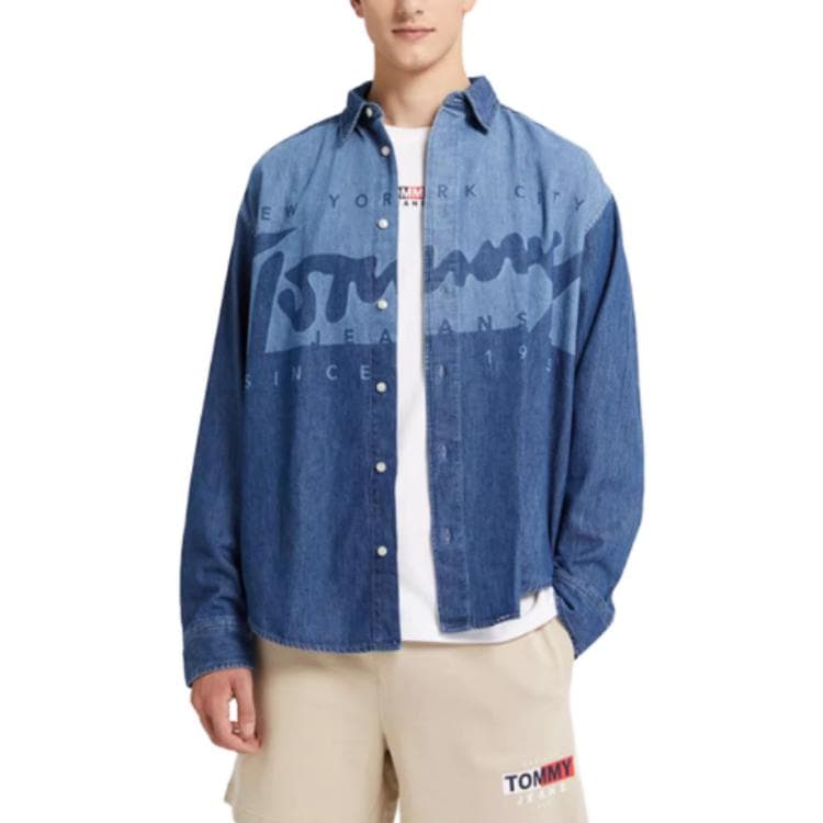 Рубашка Tommy Hilfiger Рубашка Мужская Джинсовая Синяя - изображение 3