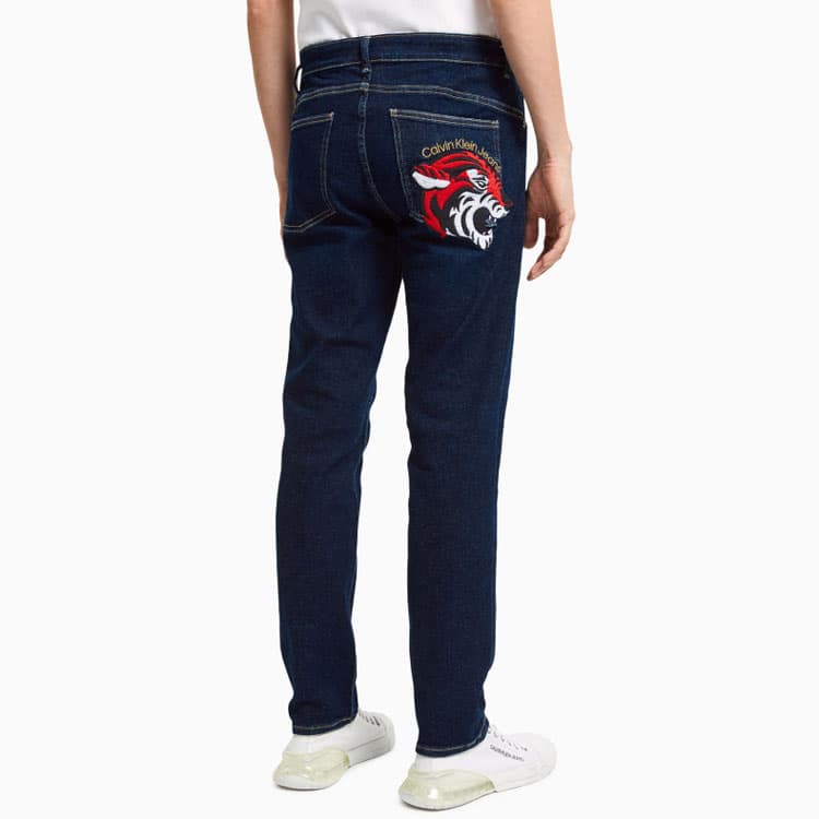 Штаны Calvin Klein Tiger Embroidered Straight Jeans Dark Blue — фото 6