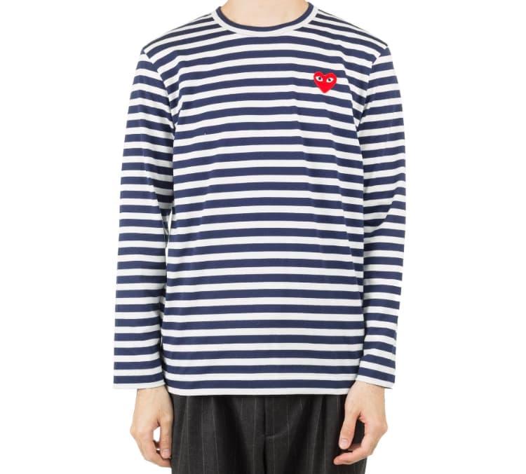 Кофта CDG Play Striped Long Sleeve Tee Navy White - изображение 3
