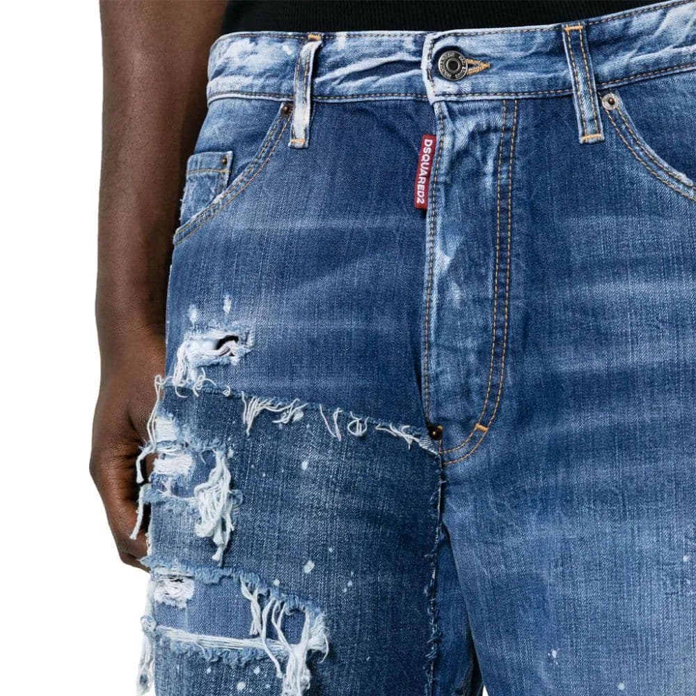 Джинсовые шорты DSQUARED2 FW23 Mid-Rise Distressed Denim Shorts Blue - изображение 5