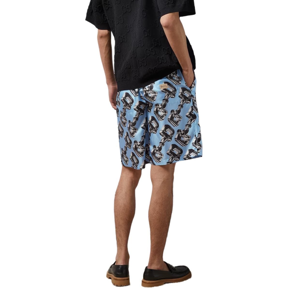 Шорты GUCCI 3d Glass Horsebit Print Silk Shorts - изображение 4