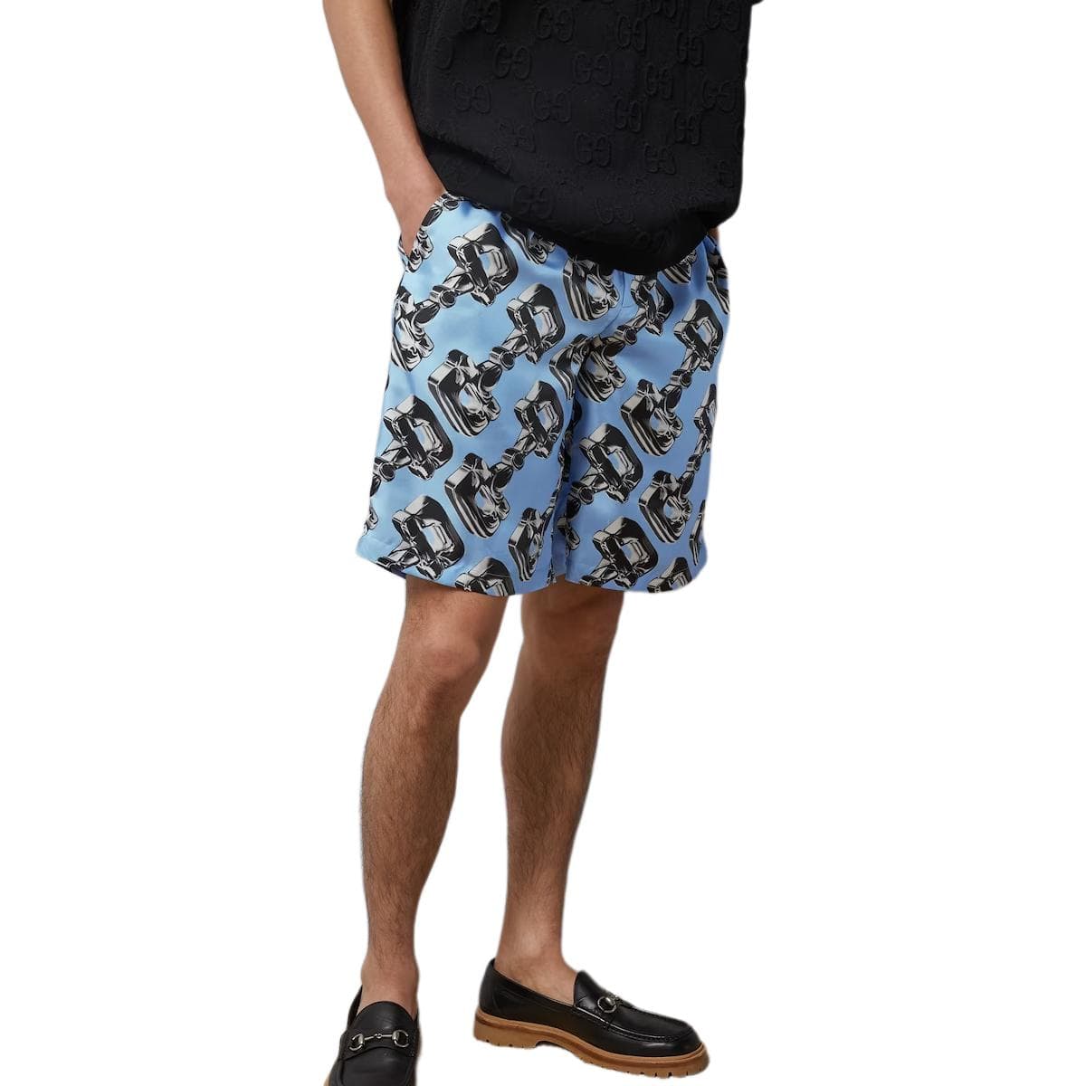 Шорты GUCCI 3d Glass Horsebit Print Silk Shorts - изображение 3