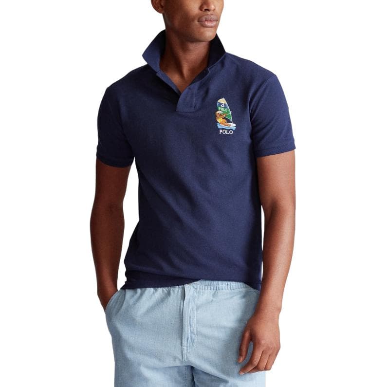 Поло Polo Ralph Lauren Polo Bear Поло Облегающий Мужской Темно-синий - изображение 4