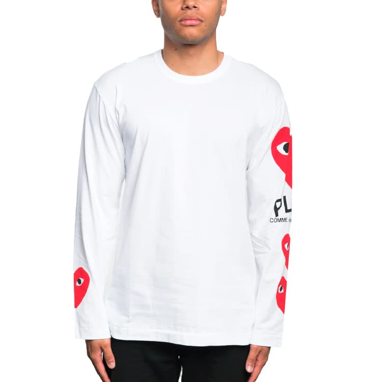 Кофта CDG Play 3Heart Logo Crewneck Long Sleeve Tee White - изображение 3