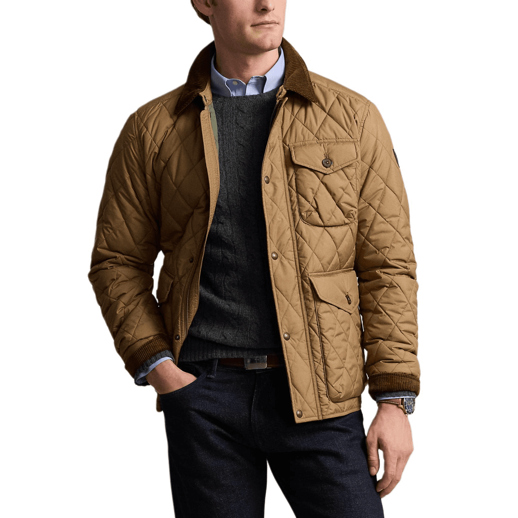 Зимняя куртка пуховик Polo Ralph Lauren Мужская хлопковая куртка коричневого цвета - изображение 3