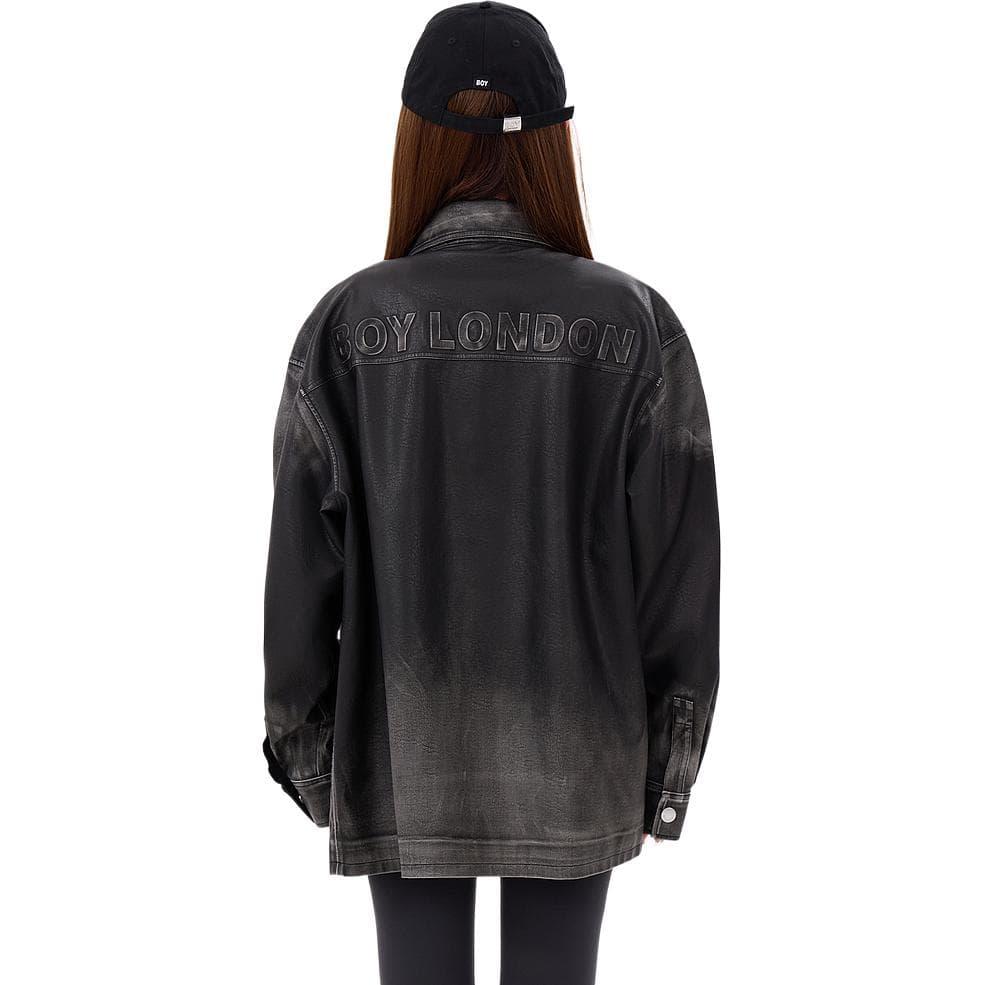 Кожаная куртки BOY LONDON Искусственная кожа куртка унисекс серого цвета - изображение 4