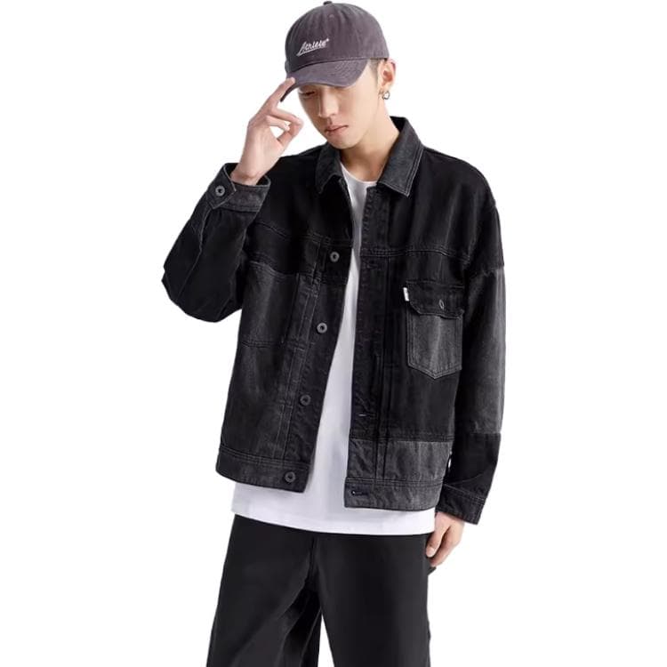 Джинсовая куртка PEACEBIRD MEN Colorblock Denim Jacket Black - изображение 6