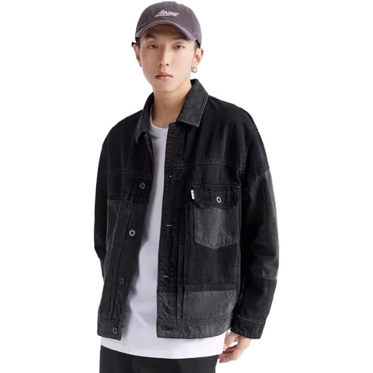 Джинсовая куртка PEACEBIRD MEN Colorblock Denim Jacket Black - изображение 5
