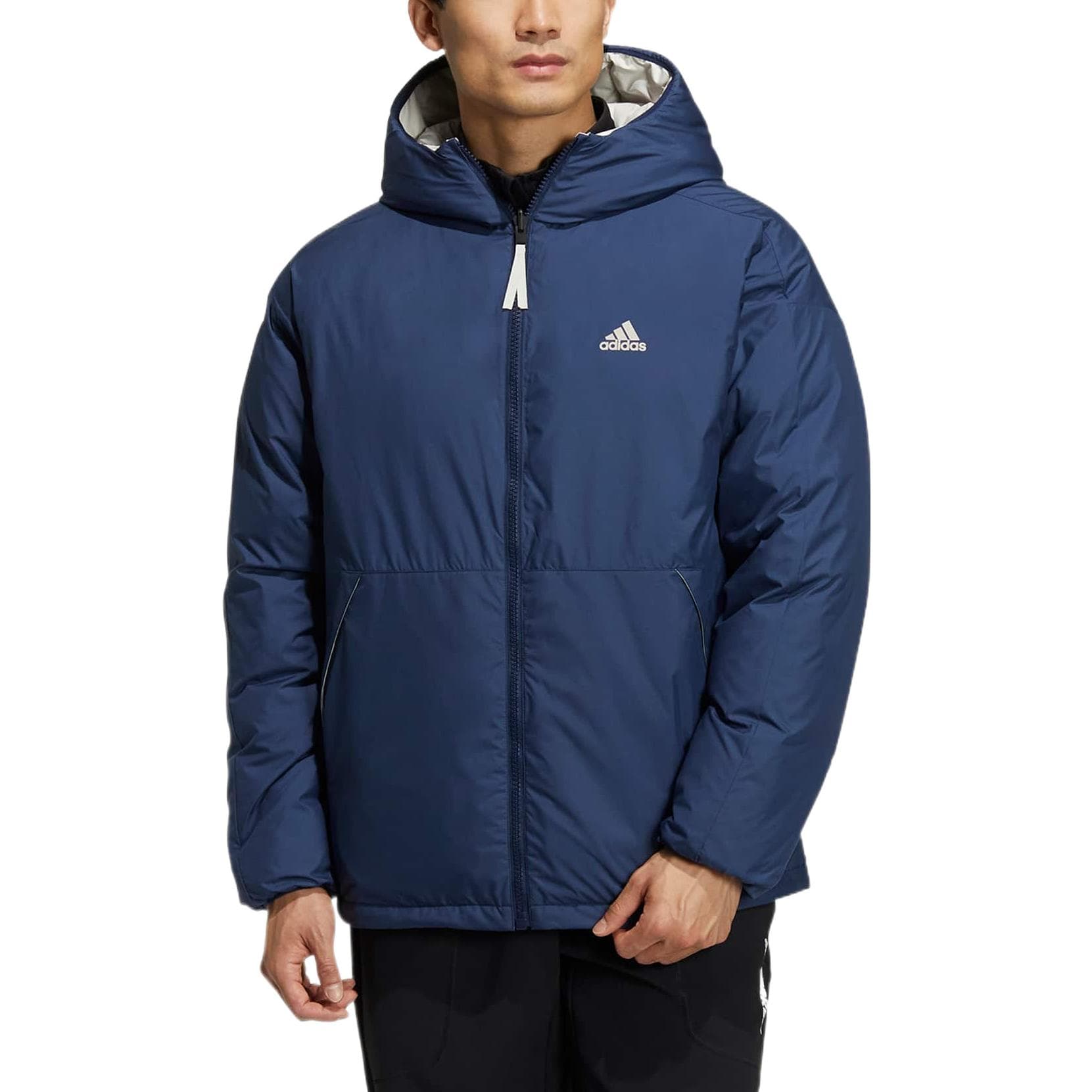 Зимняя куртка adidas Logo Print Hooded Down Jacket Blue - изображение 3