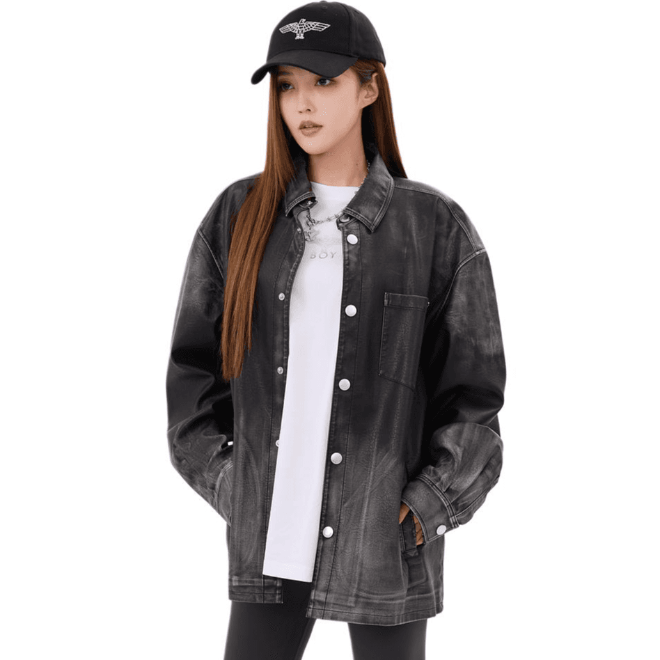Кожаная куртки BOY LONDON Искусственная кожа куртка унисекс серого цвета - изображение 3