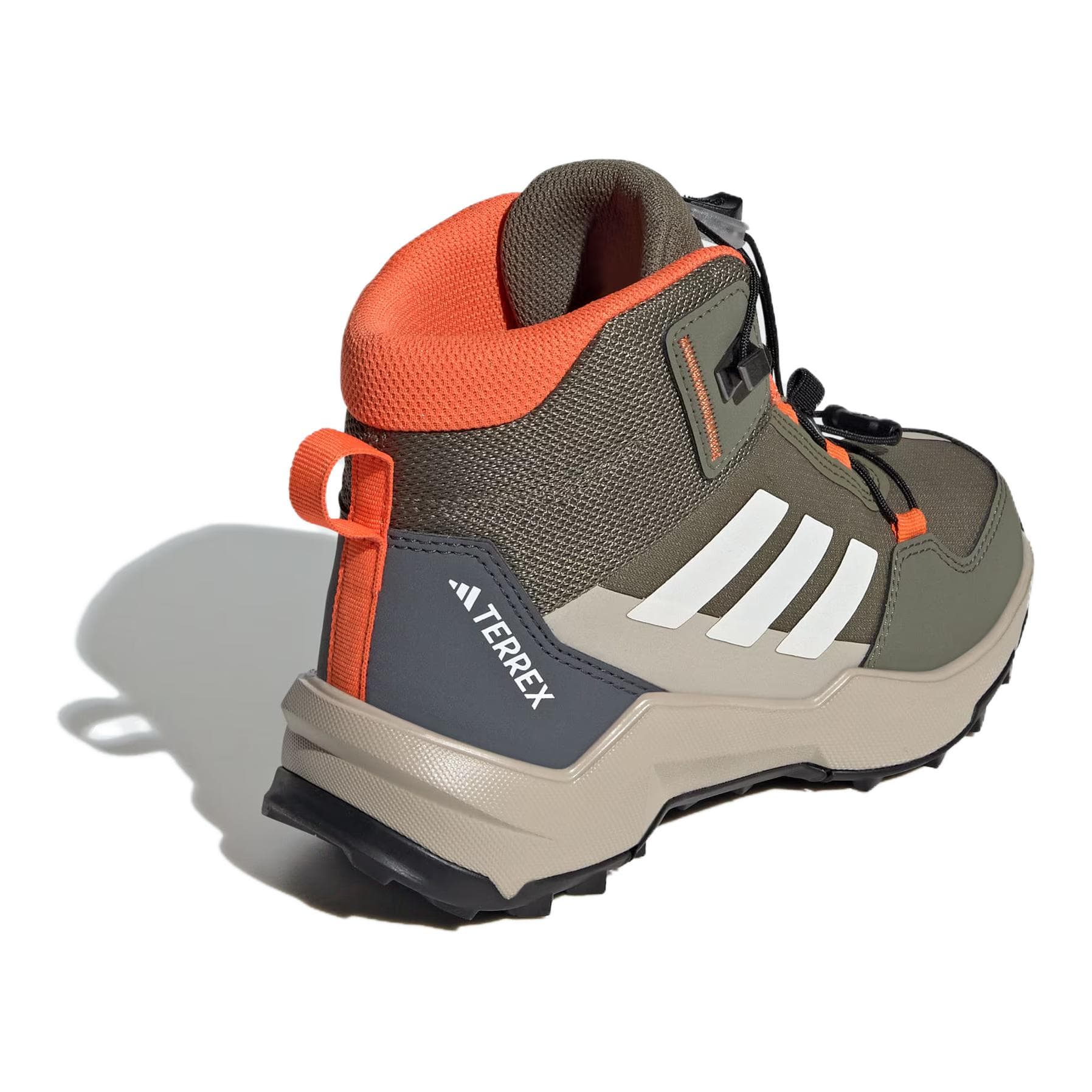 Adidas TERRE Противоскользящая Устойчивая к истиранию MID Топ Детская Туристическая обувь Зеленый Белый Оранжевый - изображение 4