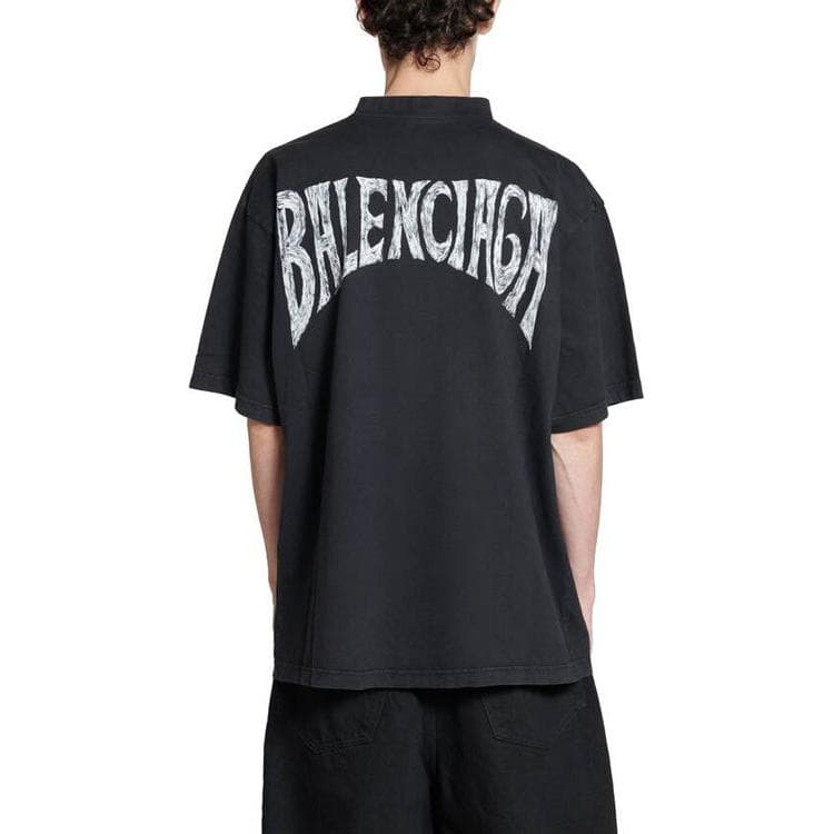 Футболка Balenciaga Hand-Drawn T-Shirt Medium Fit In Black Faded T - изображение 5