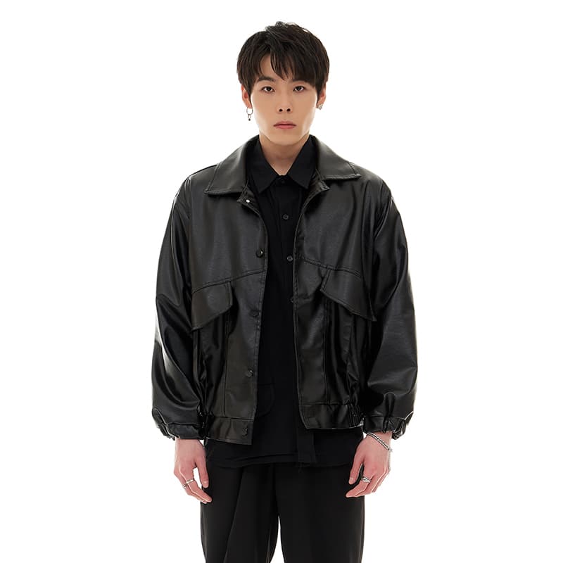 Кожаная куртки PMET Classic Button Collar Leather Jacket Black - изображение 3