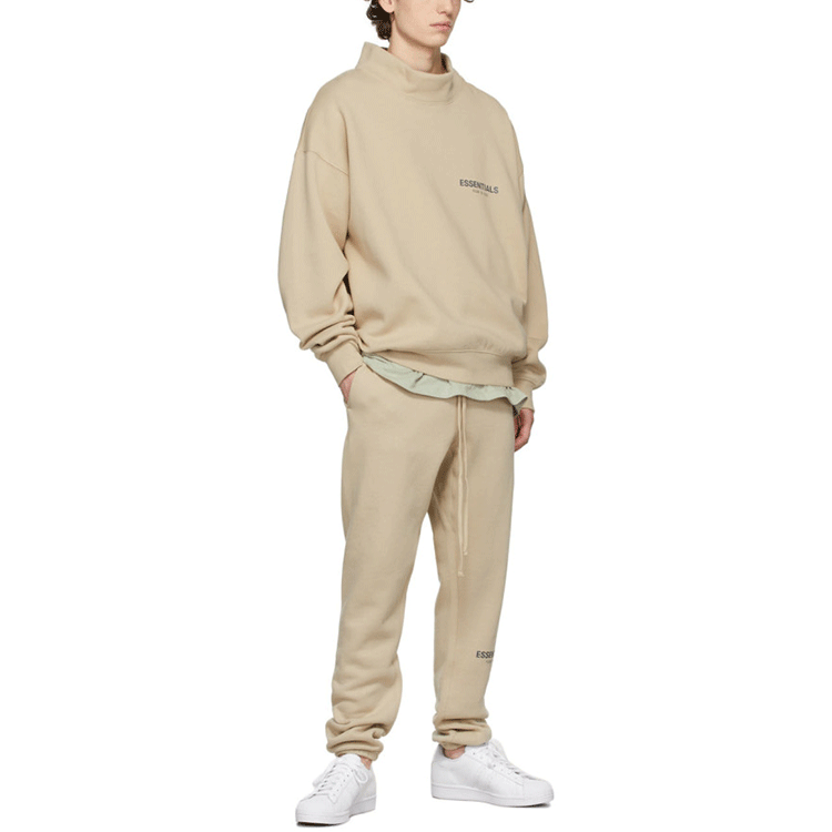 Кофта Fear of God Essentials FW21 Mock Neck Sweatshirt BeigeLinen Logo - изображение 3