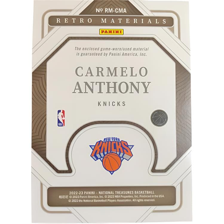 Коллекционные карточки PANINI 2022-23Carmelo Anthony 6599 - изображение 3