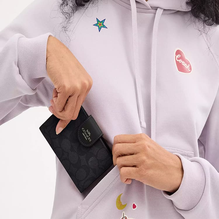 Кошелек COACH SignatureCanvas Высококачественные кожаные кошельки для женщин цвет грецкий орех и черный - изображение 5