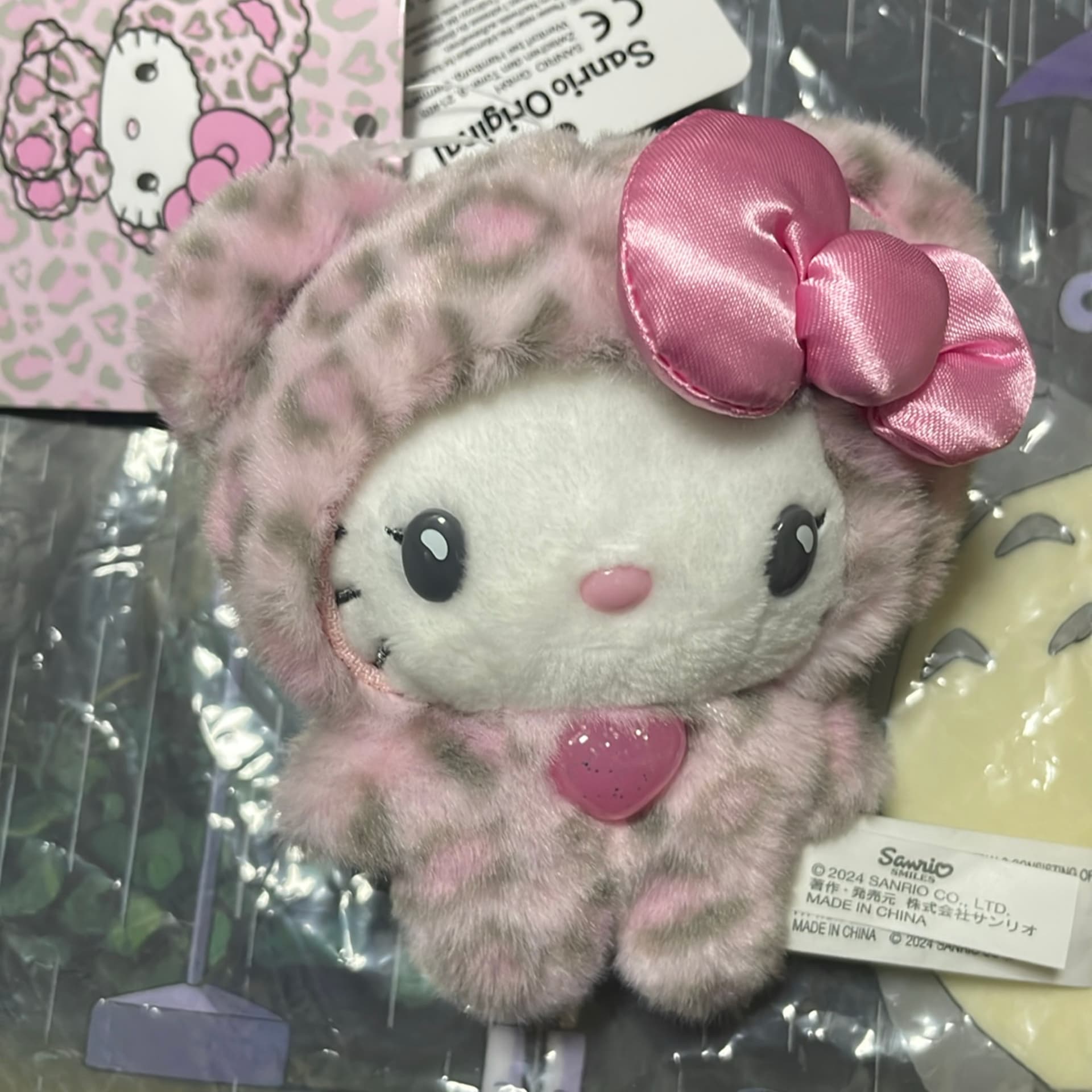 Санрио Hello Kitty Розовый Леопард С принтом Кукла Плюшевая Украшение 14 см Длина Тела - изображение 2