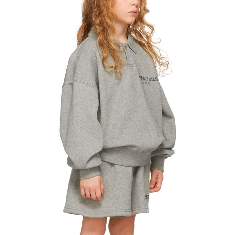 Кофта Fear of God Essentials FW21 Kids Grey French Terry Long Sleeve Polo Heather oatmeal Polo - изображение 3