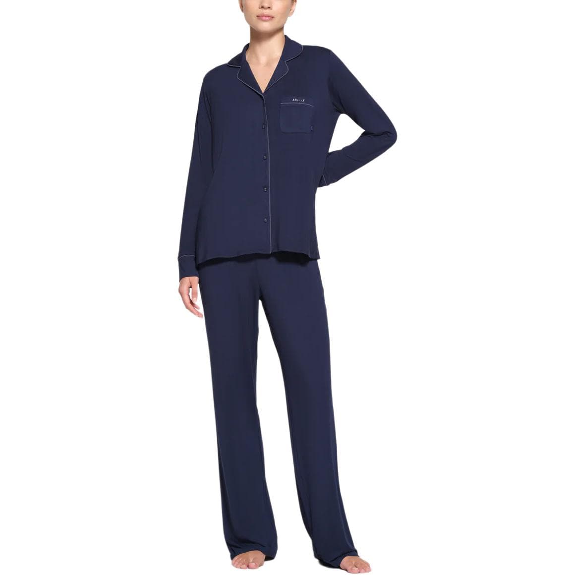 Пижама SKIMS SLEEP LONG SLEEVE BUTTON UP SET NAVY - изображение 2