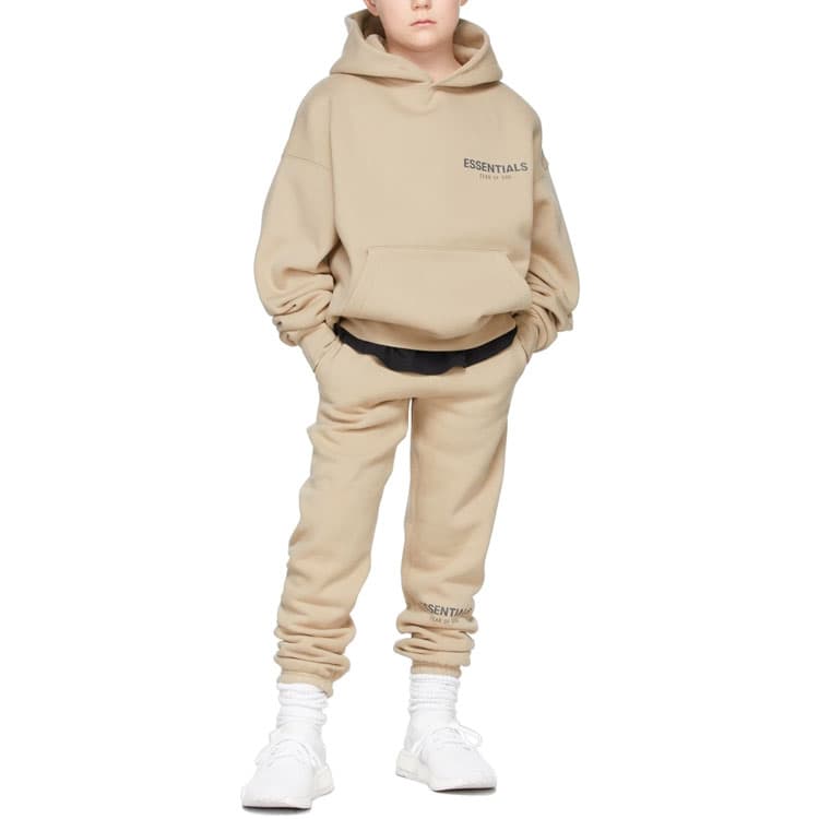 Fear of God Essentials FW21 Kids BeigeLinen Fleece Lounge Pants Logo - изображение 3