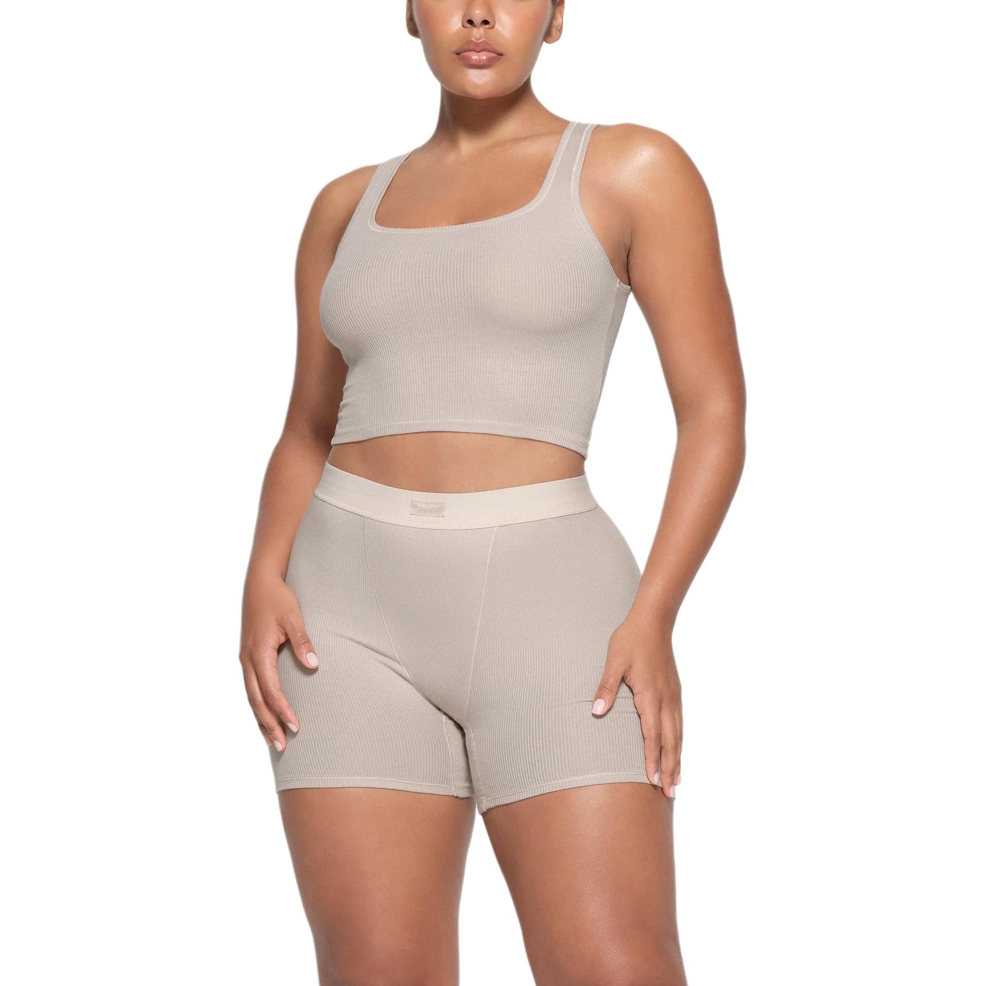 Трусы SKIMS COTTON RIB BOXER STONE - изображение 2