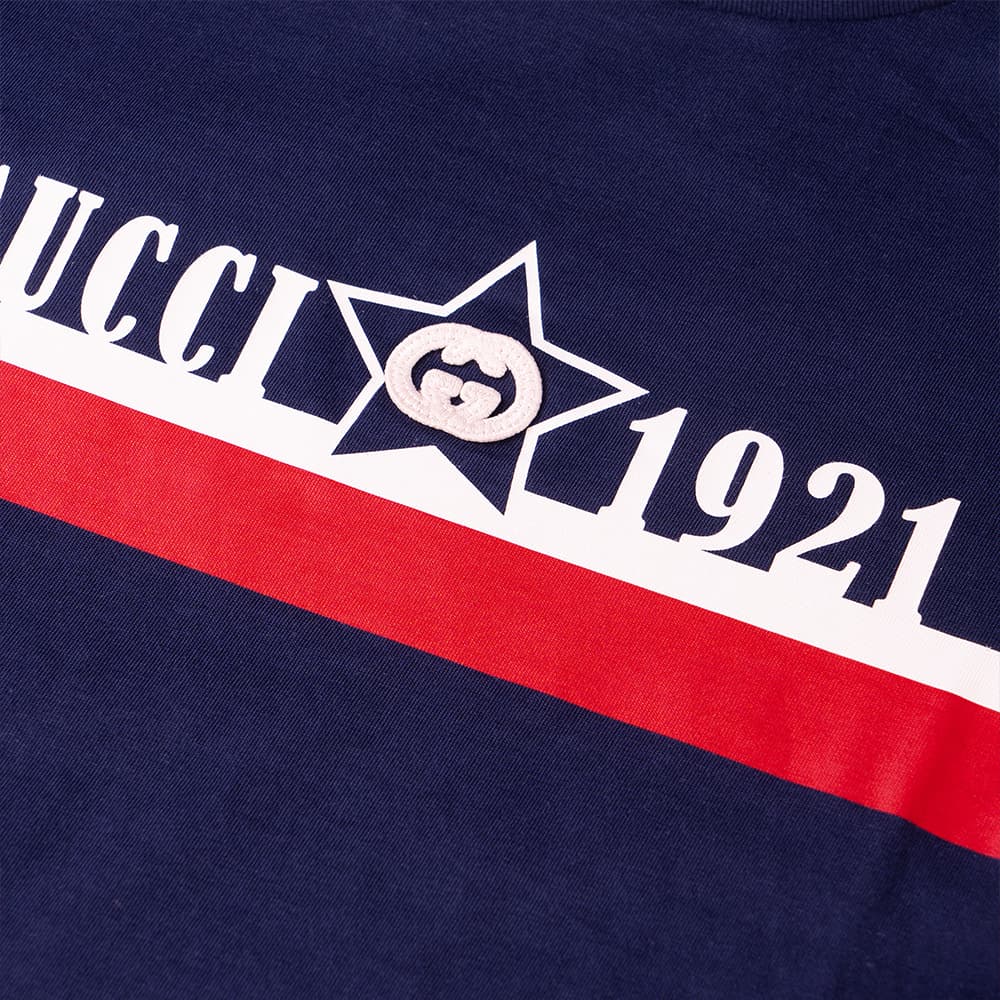 Футболка GUCCI Kids FW22 Striped Logo T-Shirt Blue - изображение 3