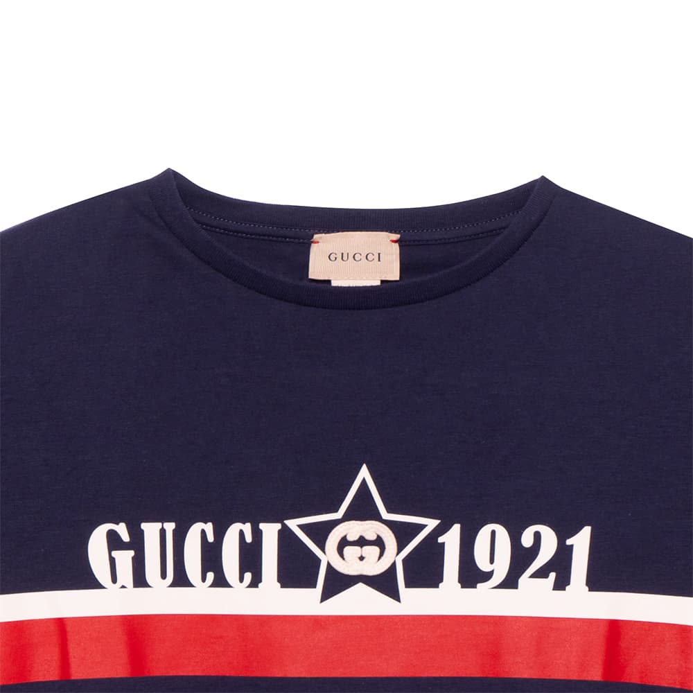 Футболка GUCCI Kids FW22 Striped Logo T-Shirt Blue - изображение 2