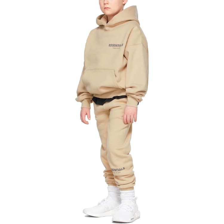 Fear of God Essentials FW21 Kids BeigeLinen Pullover Hoodie Logo - изображение 3