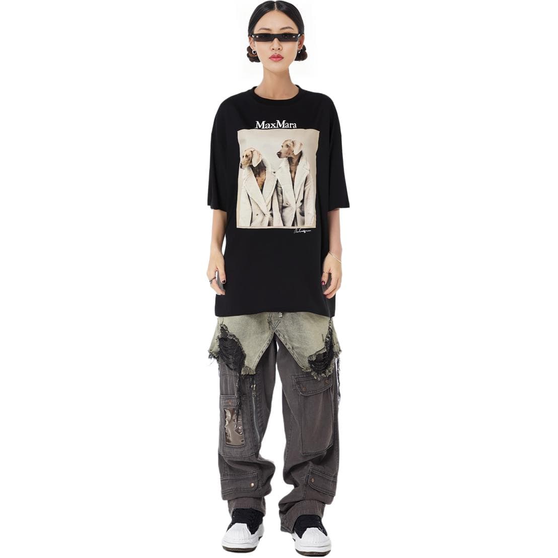 Футболка MaxMara Loose Fit Dog Print T-Shirt Black - изображение 5