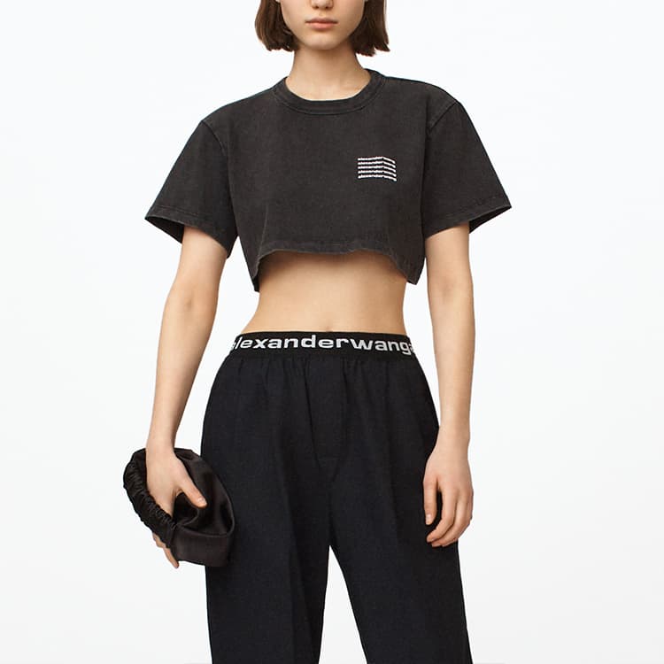 Alexander Wang Logo Cropped T-Shirt Black - изображение 5