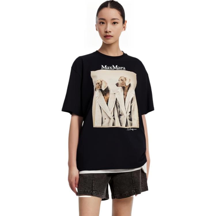 Футболка MaxMara Loose Fit Dog Print T-Shirt Black - изображение 6