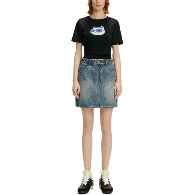 KARL LAGERFELD / Karl Lagerfeld Jeans Уличная Мода Городской Стиль Премиум Джинсовая Короткая Юбка С Потертостями И Карманами На Молнии Женская Синий - изображение 5