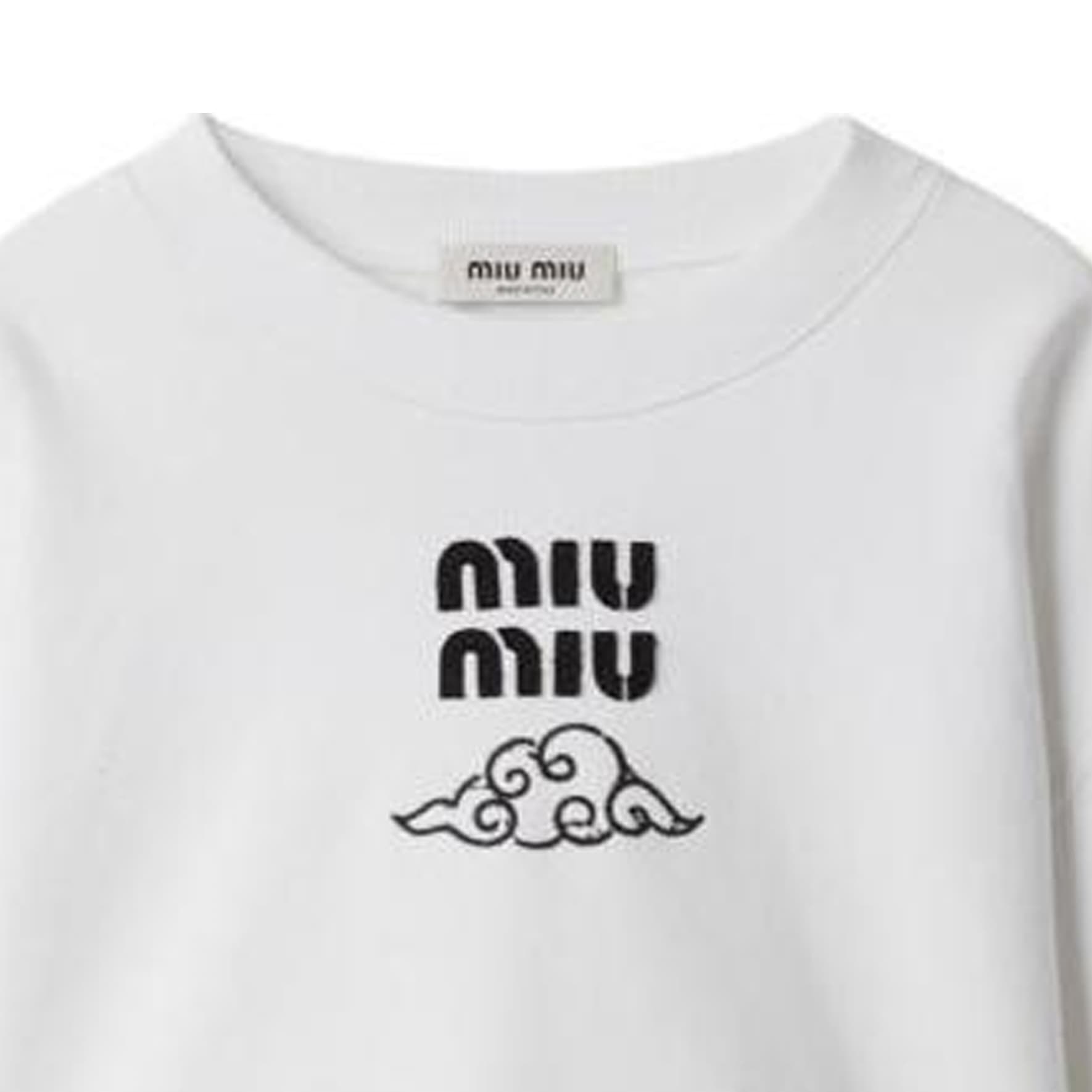 Кофта Miu Miu SS24 Logo Print Cropped Sweatshirt White - изображение 5