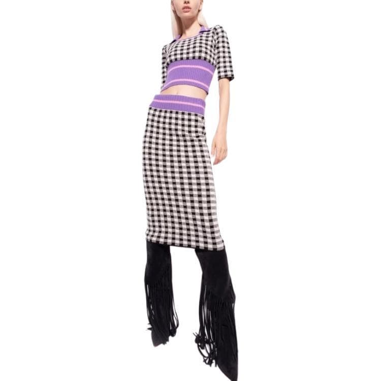 Юбка PINKO Checkered Bodycon Midi Dress Black White - изображение 5