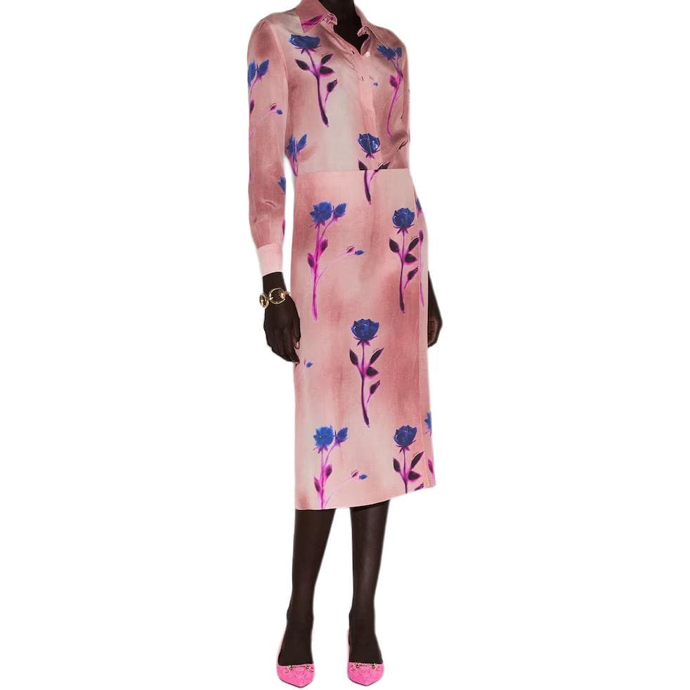 Юбка GUCCI Flora-Print Crepe De Chine Skirt - изображение 5