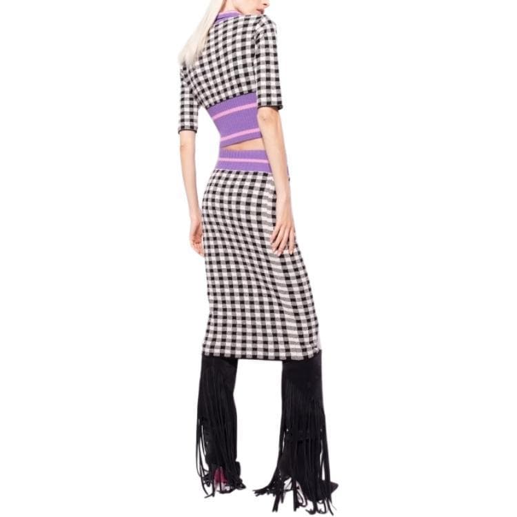 Юбка PINKO Checkered Bodycon Midi Dress Black White - изображение 6