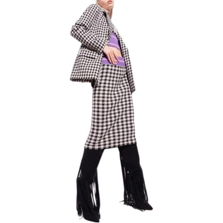 Юбка PINKO Checkered Bodycon Midi Dress Black White - изображение 7