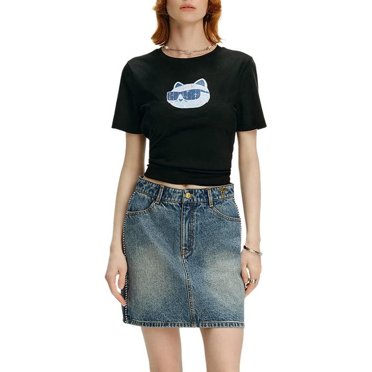 KARL LAGERFELD / Karl Lagerfeld Jeans Уличная Мода Городской Стиль Премиум Джинсовая Короткая Юбка С Потертостями И Карманами На Молнии Женская Синий - изображение 4