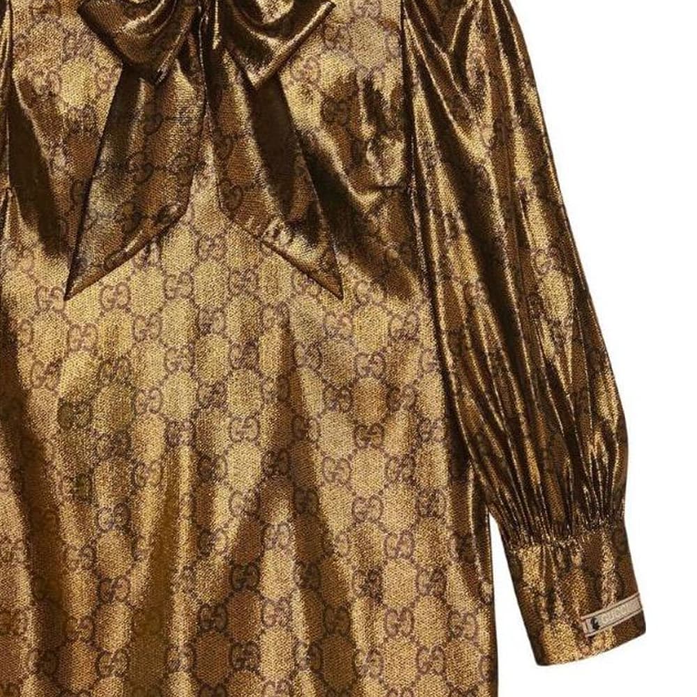 Платье Gucci SS23 Logo Print Long Sleeve Dress Gold - изображение 5