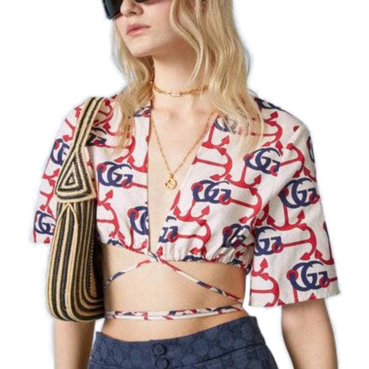 Футболка Gucci Printed Lace-Up Short Sleeve T-Shirt White - изображение 2