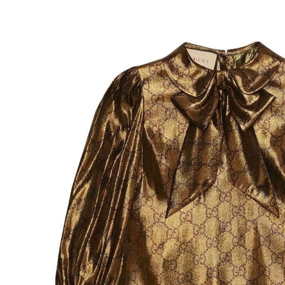 Платье Gucci SS23 Logo Print Long Sleeve Dress Gold - изображение 3
