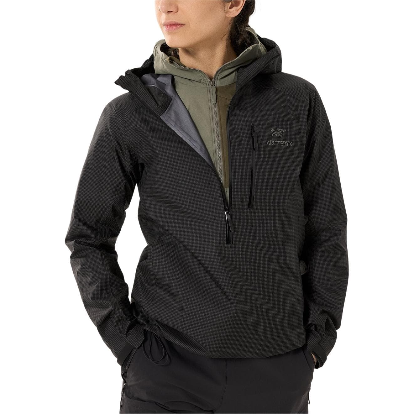 Демисезонная куртка Arcteryx ALPHA Вышитый логотип Однотонный Софтшелл-куртки Легкий Бег С капюшоном Дышащий Водонепроницаемый Ветрозащитный Износостойкий Ветрозащитная оболочка Женский — фото 2