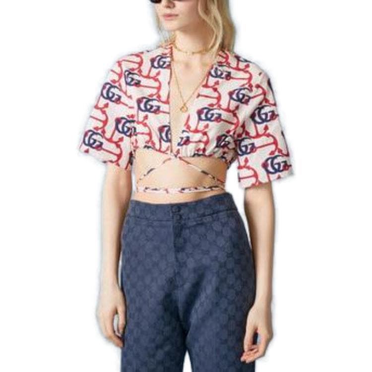 Футболка Gucci Printed Lace-Up Short Sleeve T-Shirt White - изображение 3