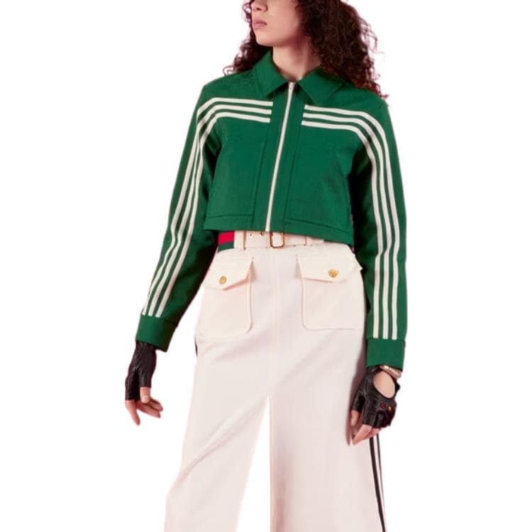 Куртка Gucci x adidas Striped Jacquard Jacket Green - изображение 3