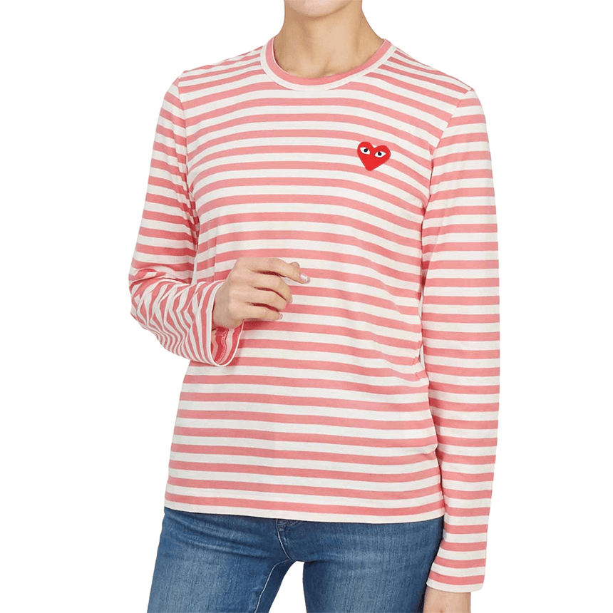 Кофта CDG Play Striped Heart Long Sleeve Tee Pink — фото 4