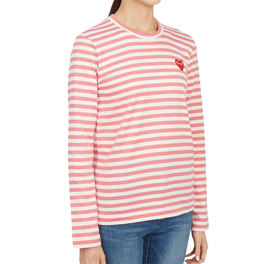 Кофта CDG Play Striped Heart Long Sleeve Tee Pink — фото 5